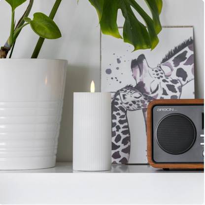 Kaarsenset 3-delig geribbeld met touch-functie – warmwit licht