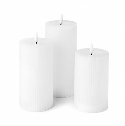 Kaarsenset 3-delig geribbeld met touch-functie – warmwit licht