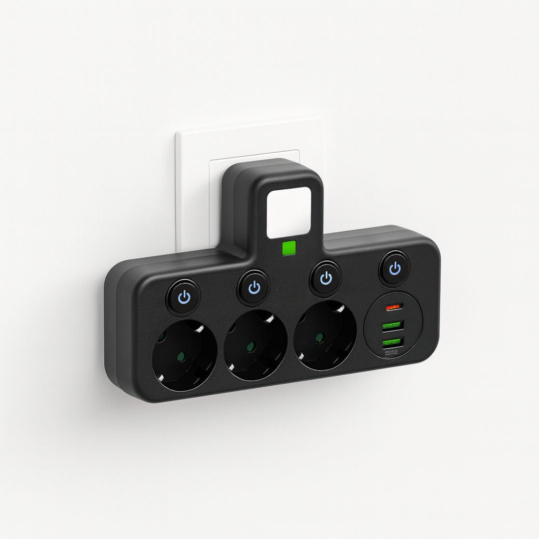 Stekkerdoos 3-voudig met USB, Type-C en overspanningsbeveiliging