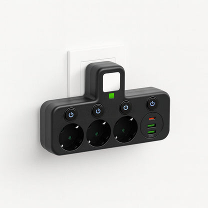 Stekkerdoos 3-voudig met USB, Type-C en overspanningsbeveiliging