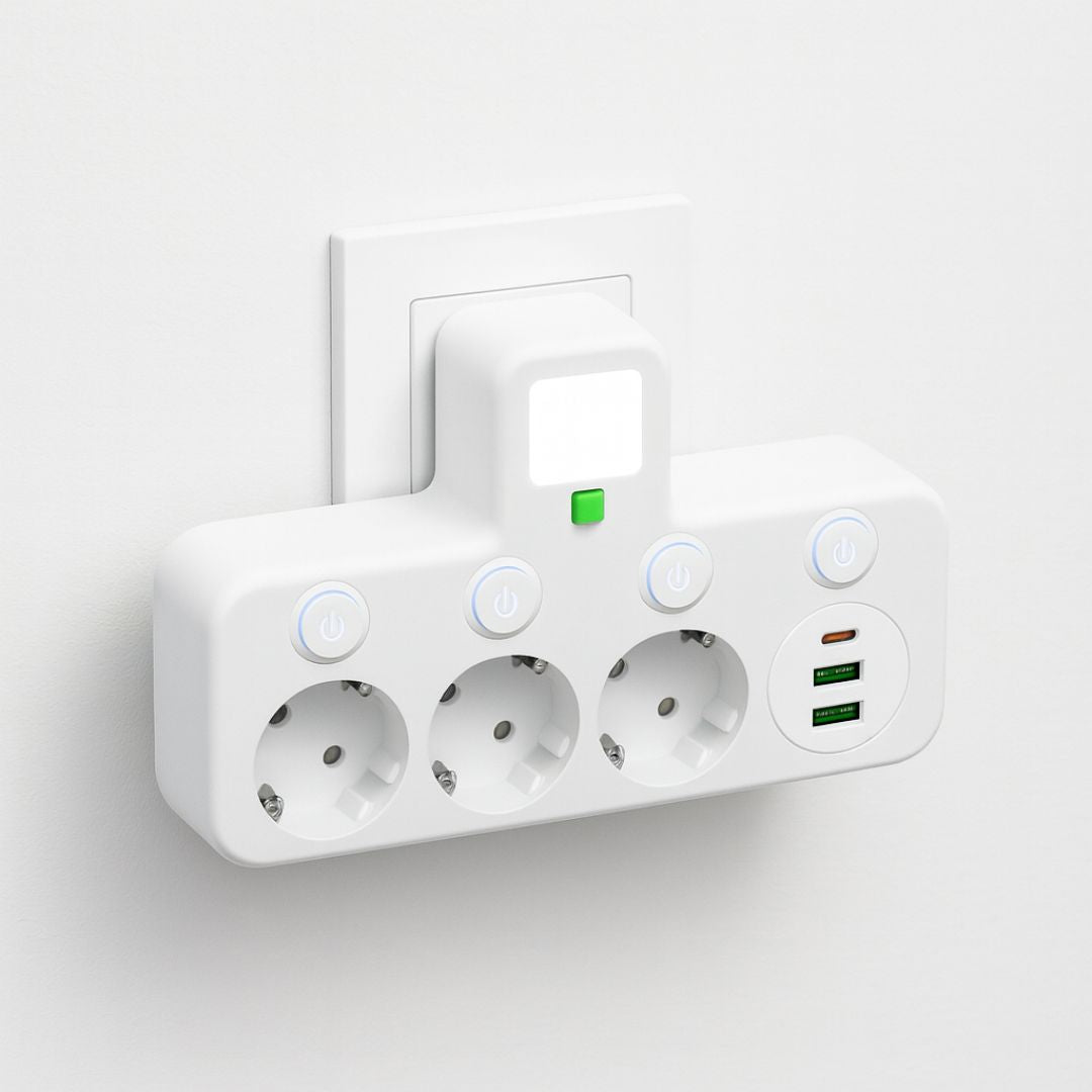 Stekkerdoos 3-voudig met USB, Type-C en overspanningsbeveiliging