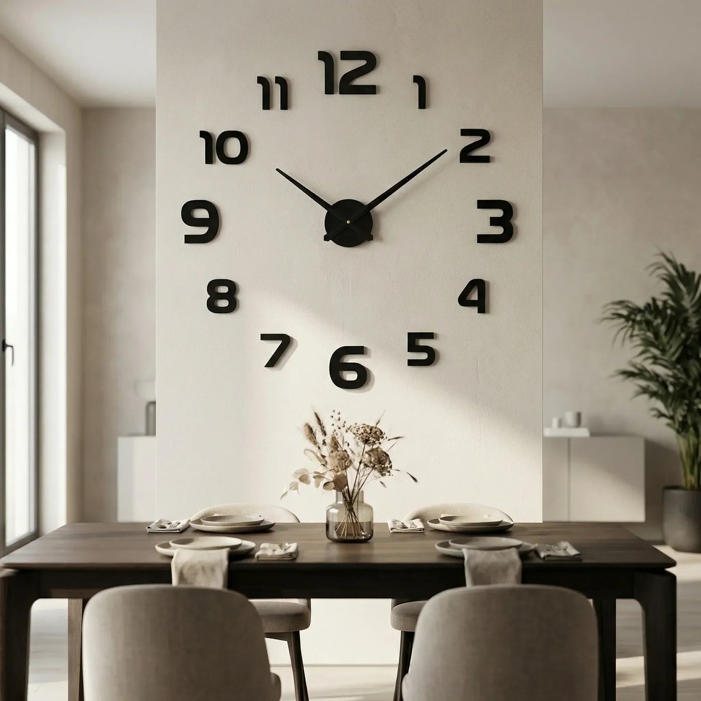 Oversized wandklok met 3D-cijfers – minimalistisch en modern