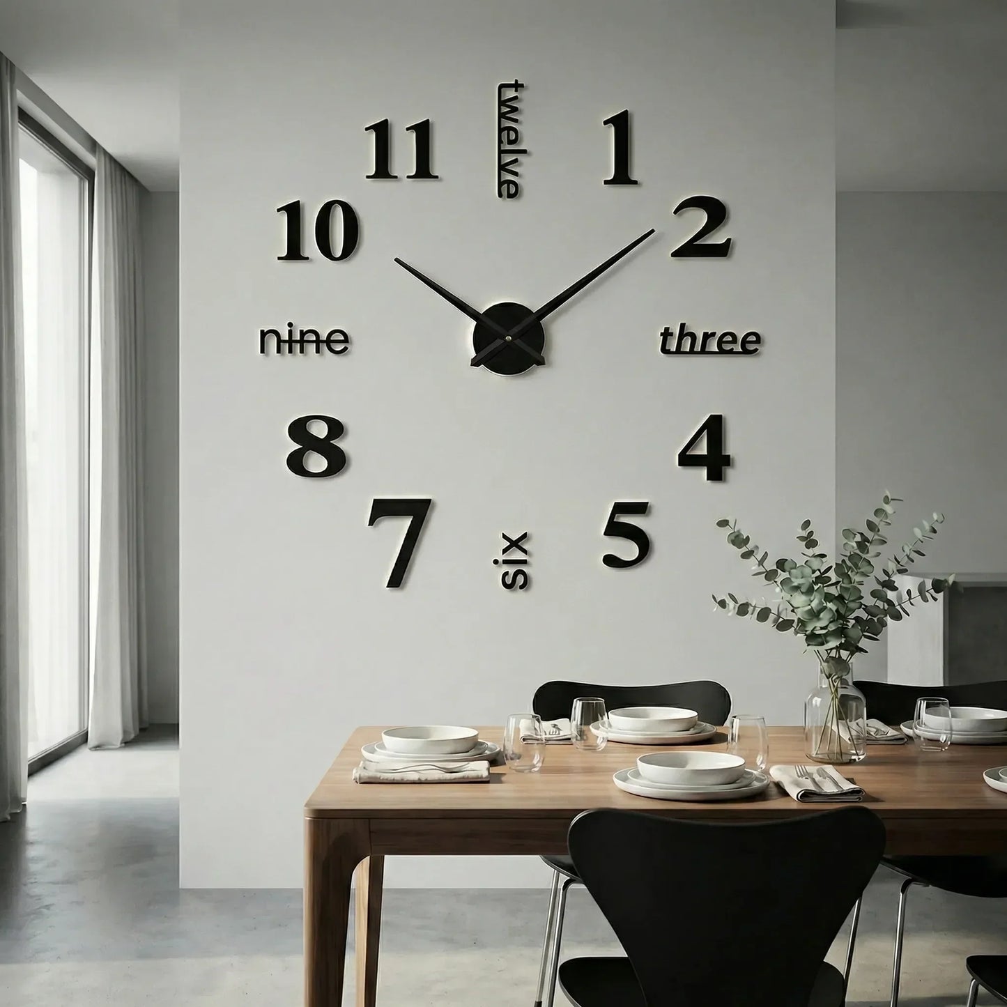 Oversized wandklok met 3D-cijfers – minimalistisch en modern