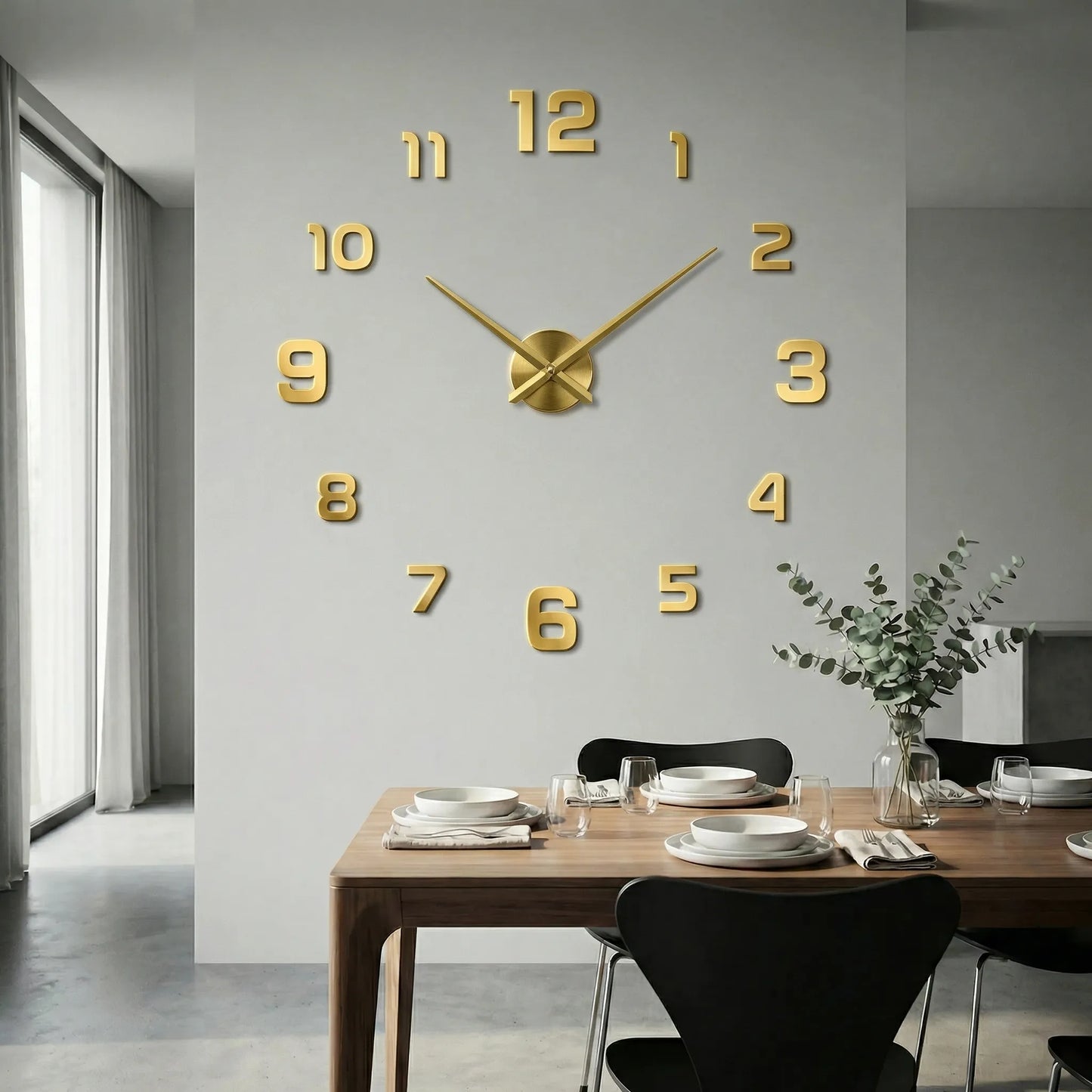 Oversized wandklok met 3D-cijfers – minimalistisch en modern