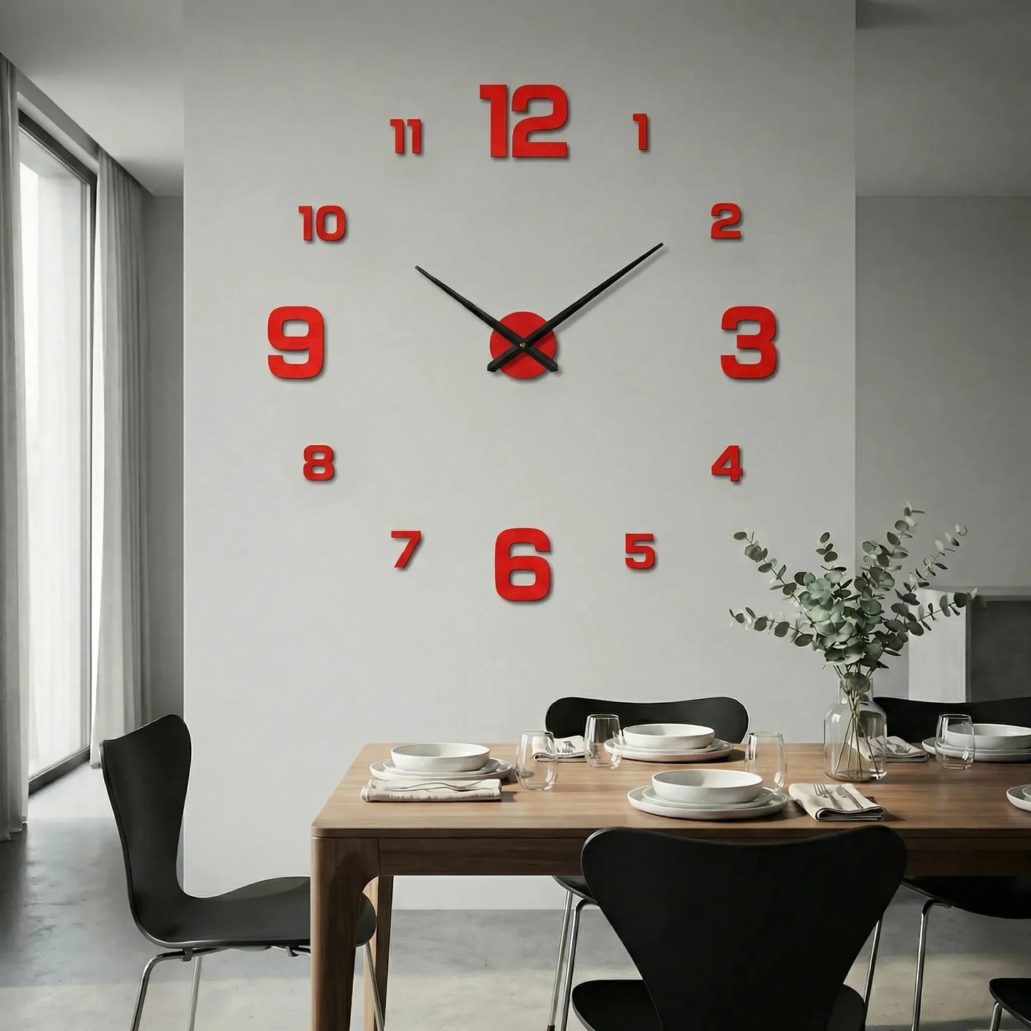 Oversized wandklok met 3D-cijfers – minimalistisch en modern
