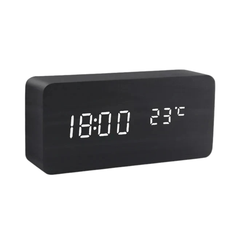 LED Wekker Digitaal met Houtlook – Temperatuurweergave & 3 Alarmen