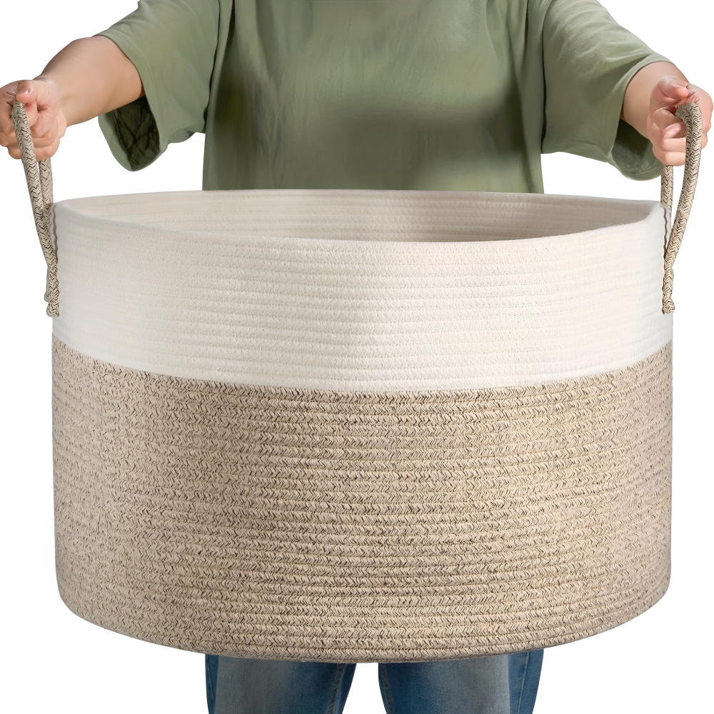 Grote gevlochten mand 50L voor wasgoed, speelgoed en dekens