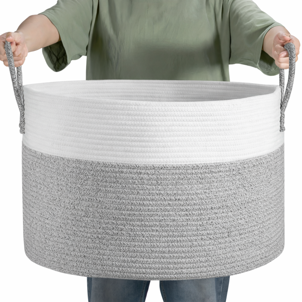 Grote gevlochten mand 50L voor wasgoed, speelgoed en dekens
