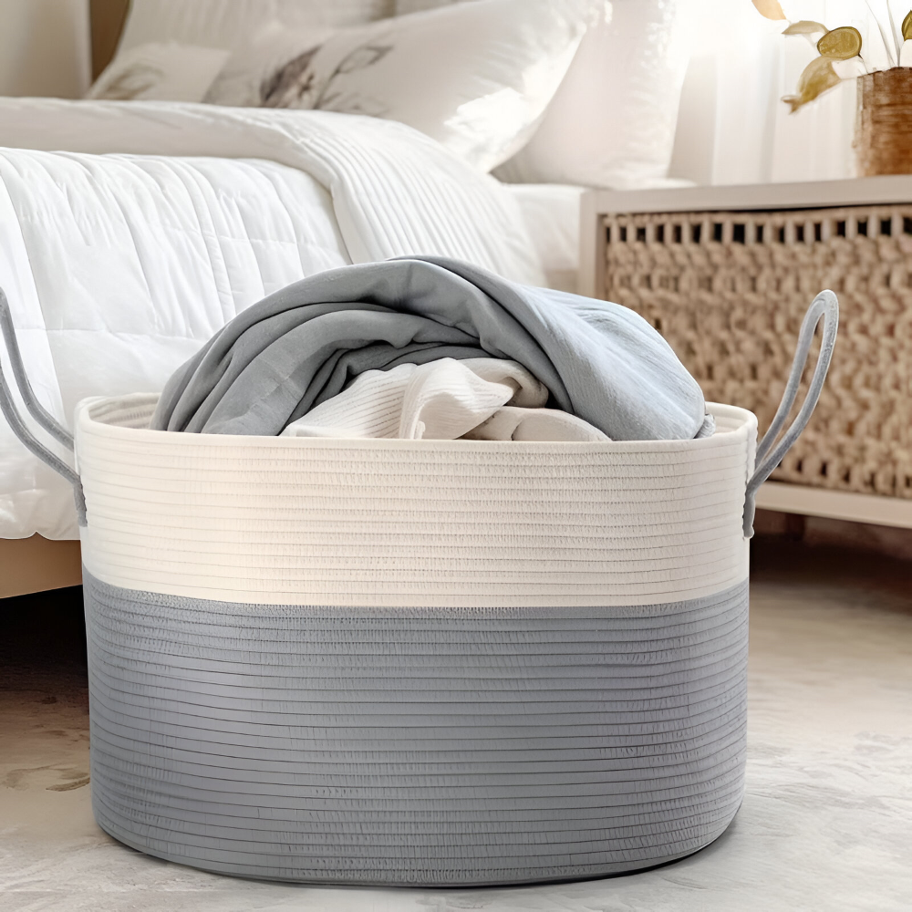 Grote gevlochten mand 50L voor wasgoed, speelgoed en dekens