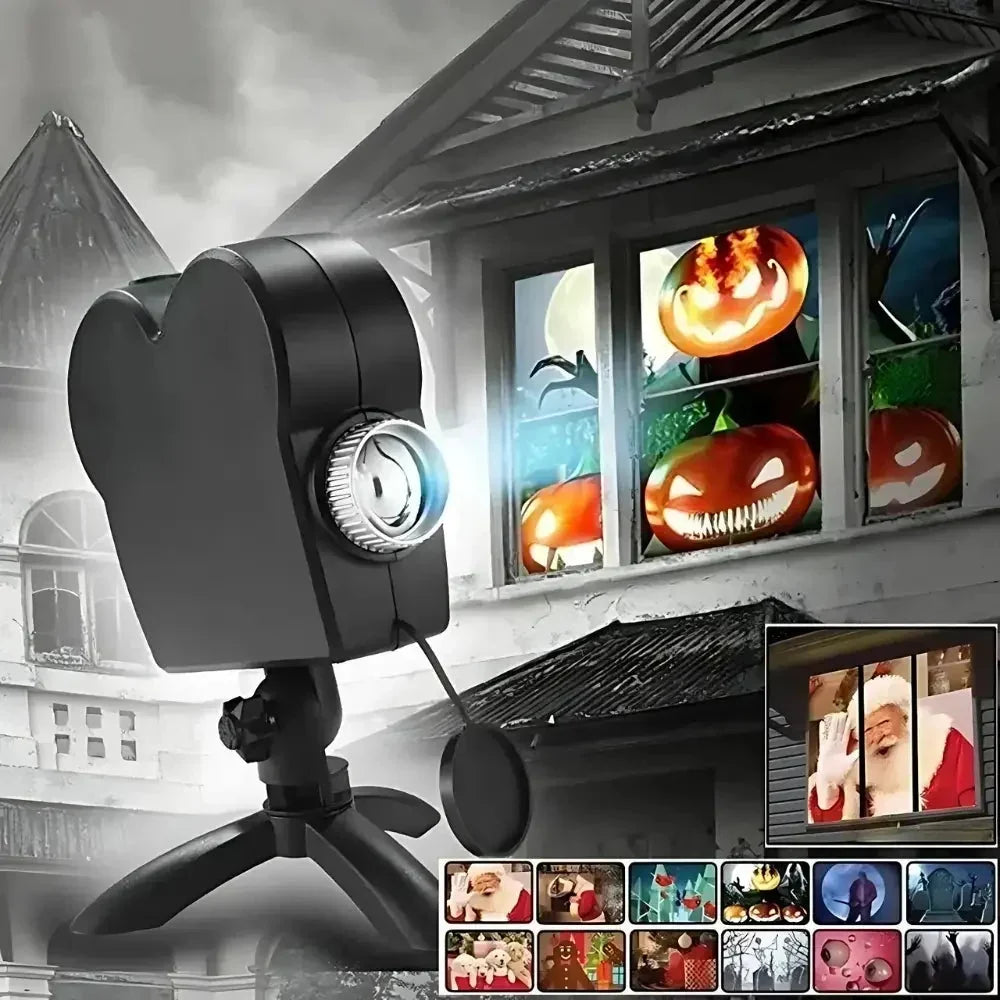Halloween projector met 12 griezelvideos, statief en scherm