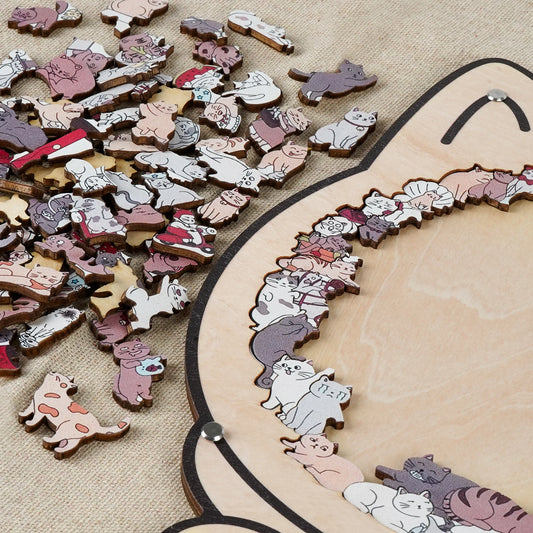 Purrzle™ – Ontspannende houten kattenpuzzel met kunstzinnige details [135 stukjes]