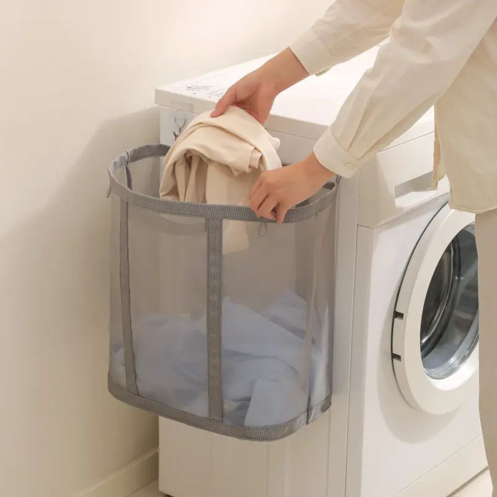 Opvouwbare wasmand van nylon mesh – ruimtebesparend en geventileerd