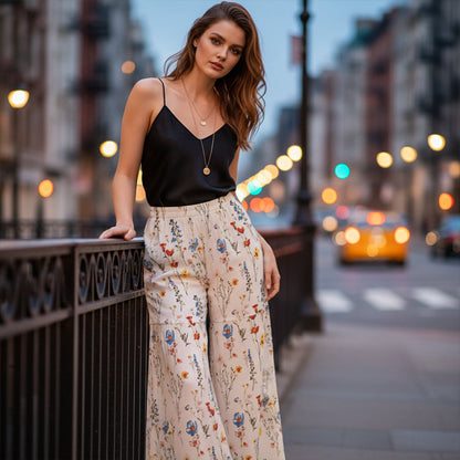 BloomLine™ Dames Hoge Taille Broek met Bloemenprint – Lichtgewicht & Comfortabel