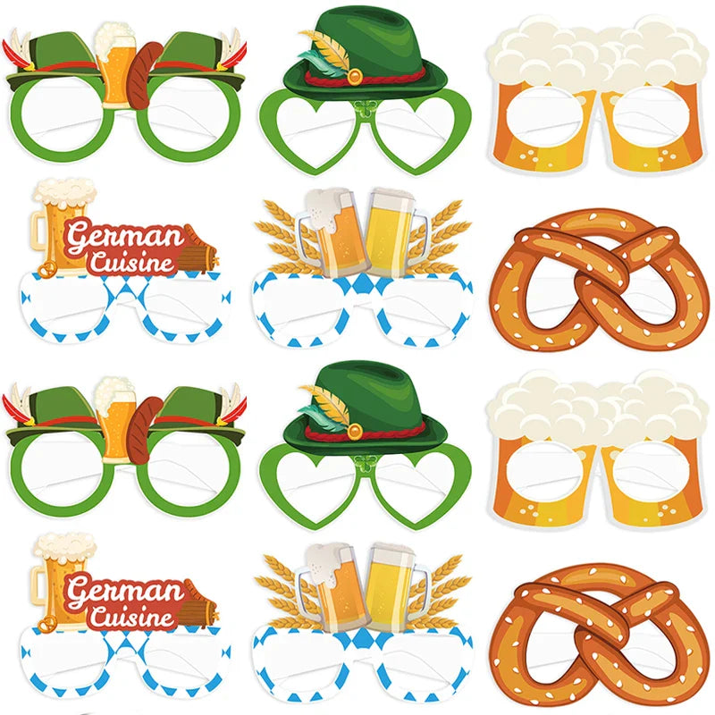 Oktoberfest Fotobrillen Set – 12 kleurrijke papieren fotorequisiten