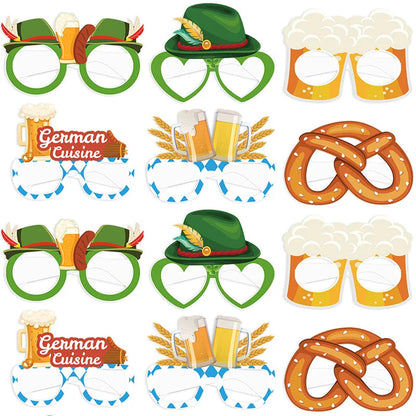 Oktoberfest Fotobrillen Set – 12 kleurrijke papieren fotorequisiten
