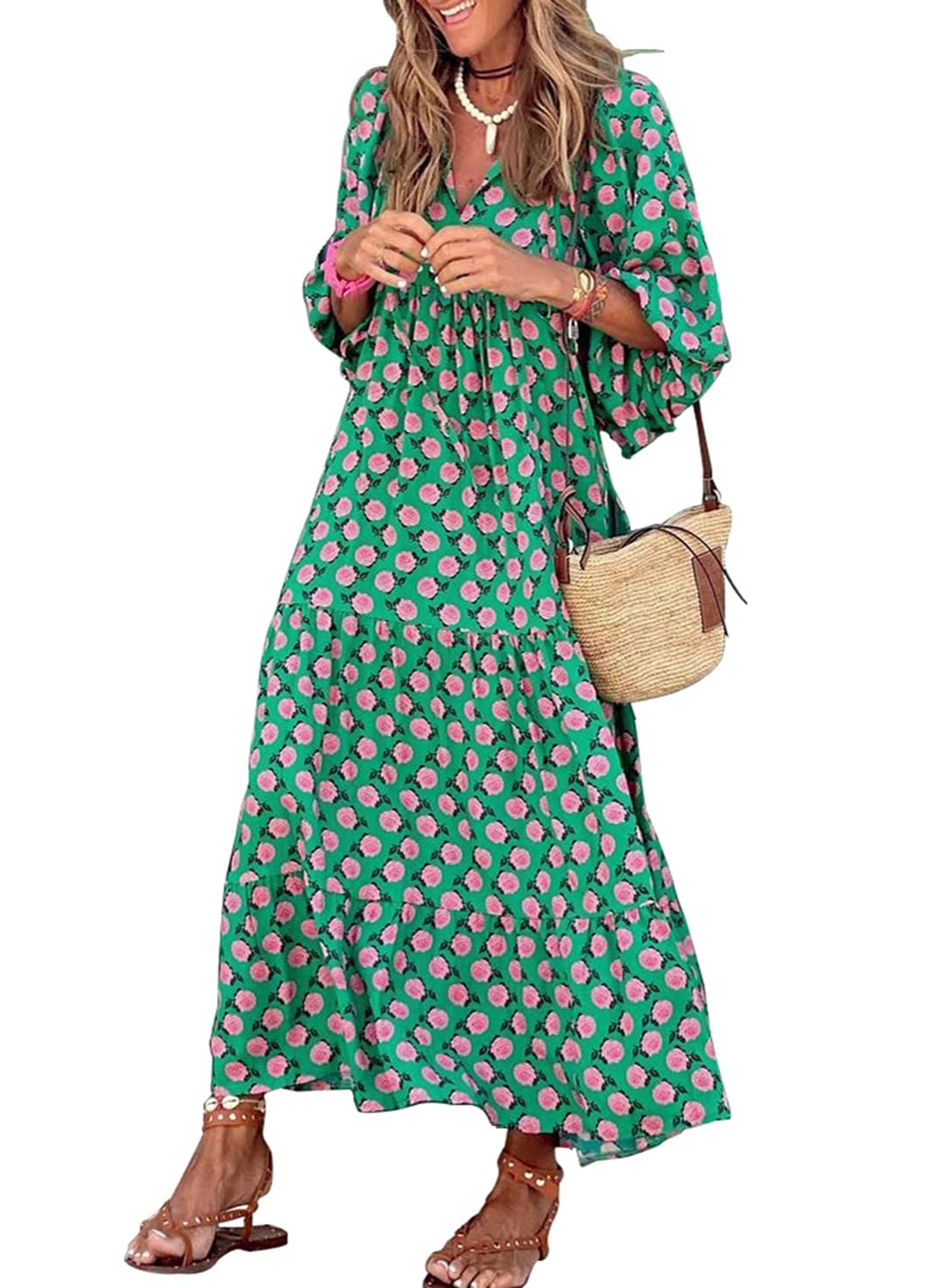 50% Korting | Stella™ – Dames Maxi-jurk met Pofmouwen [Laatste dag korting]