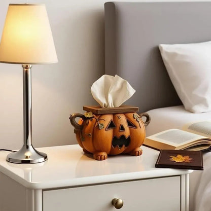 Pompoen tissuehouder van hars – Halloween tafeldecoratie met functie