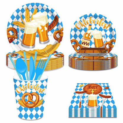 Oktoberfest Wegwerp-Partyservies Set 76-delig blauw-wit