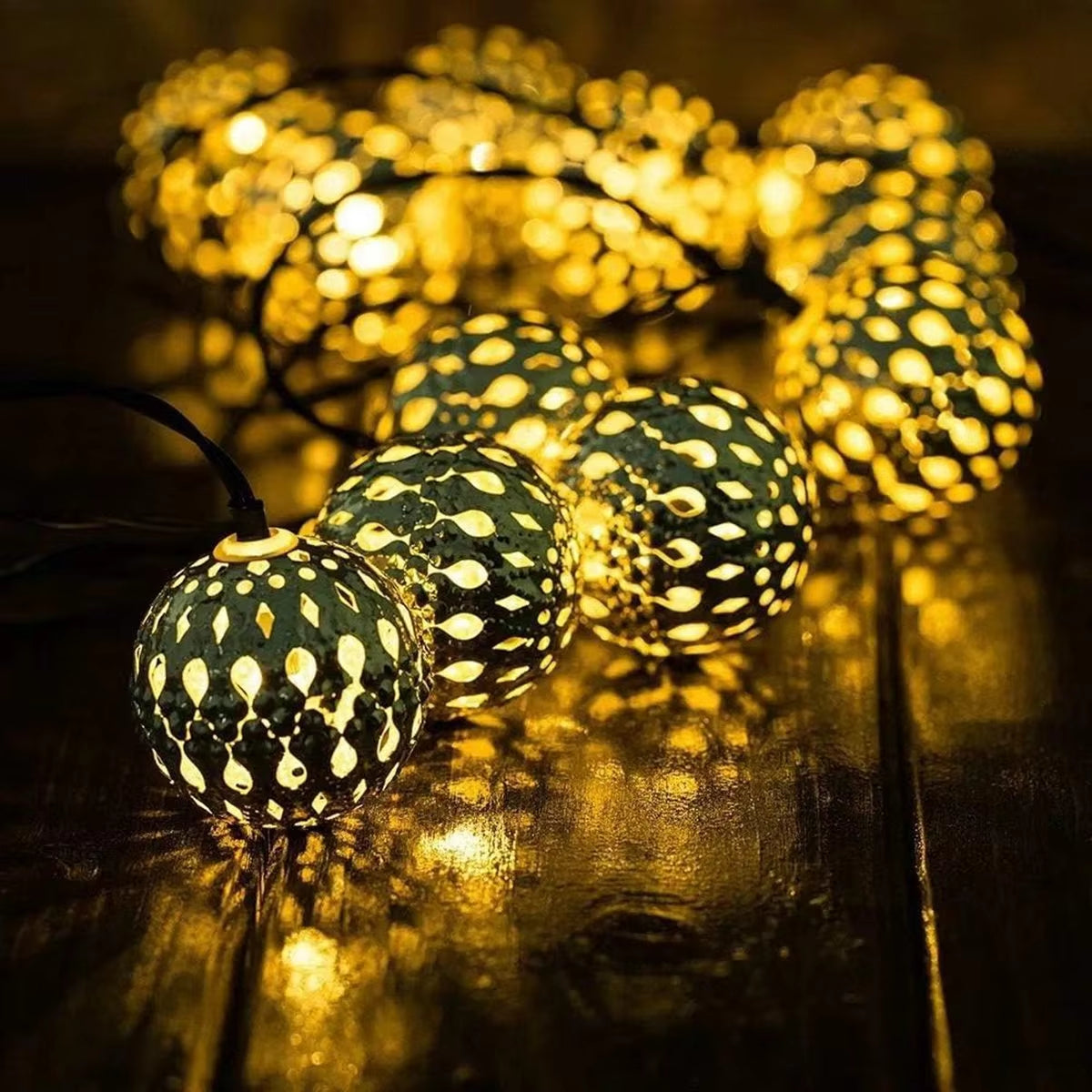 Marokkaanse solar lichtsnoer 12m – 100 LED-ballen warmwit