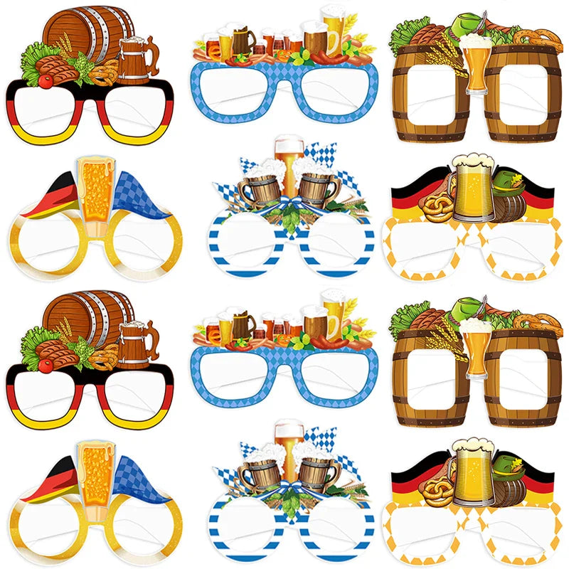 Oktoberfest Fotobrillen Set – 12 kleurrijke papieren fotorequisiten