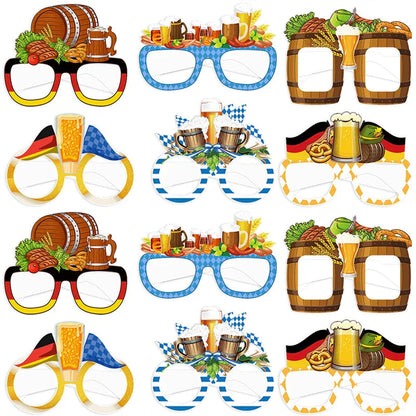 Oktoberfest Fotobrillen Set – 12 kleurrijke papieren fotorequisiten