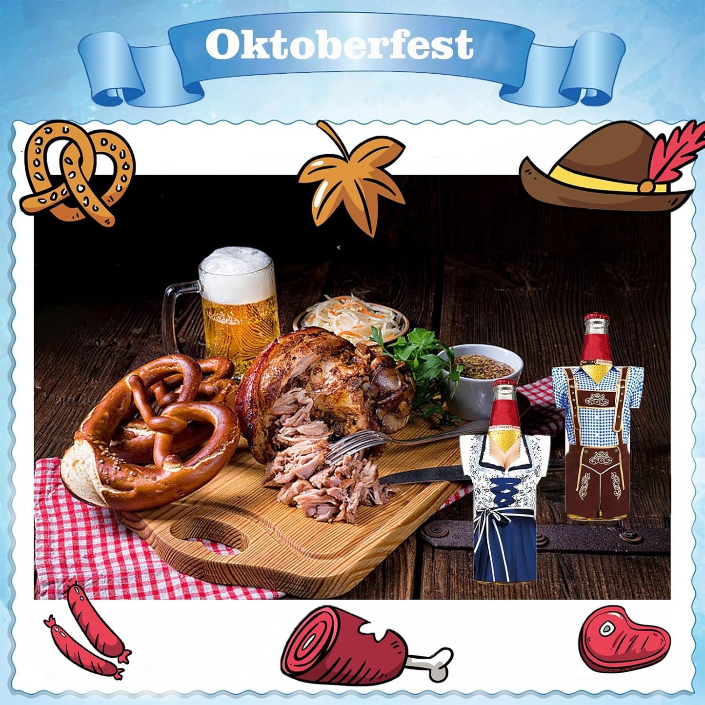 Flessenkoelenset Neopreen Oktoberfest Dirndl Lederhosen 6 stuks