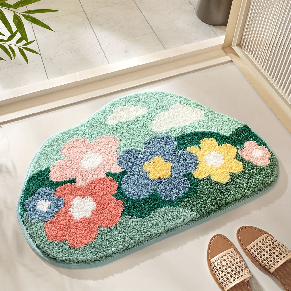 Absorberende badmat met bloemenpatroon – antislip & zacht