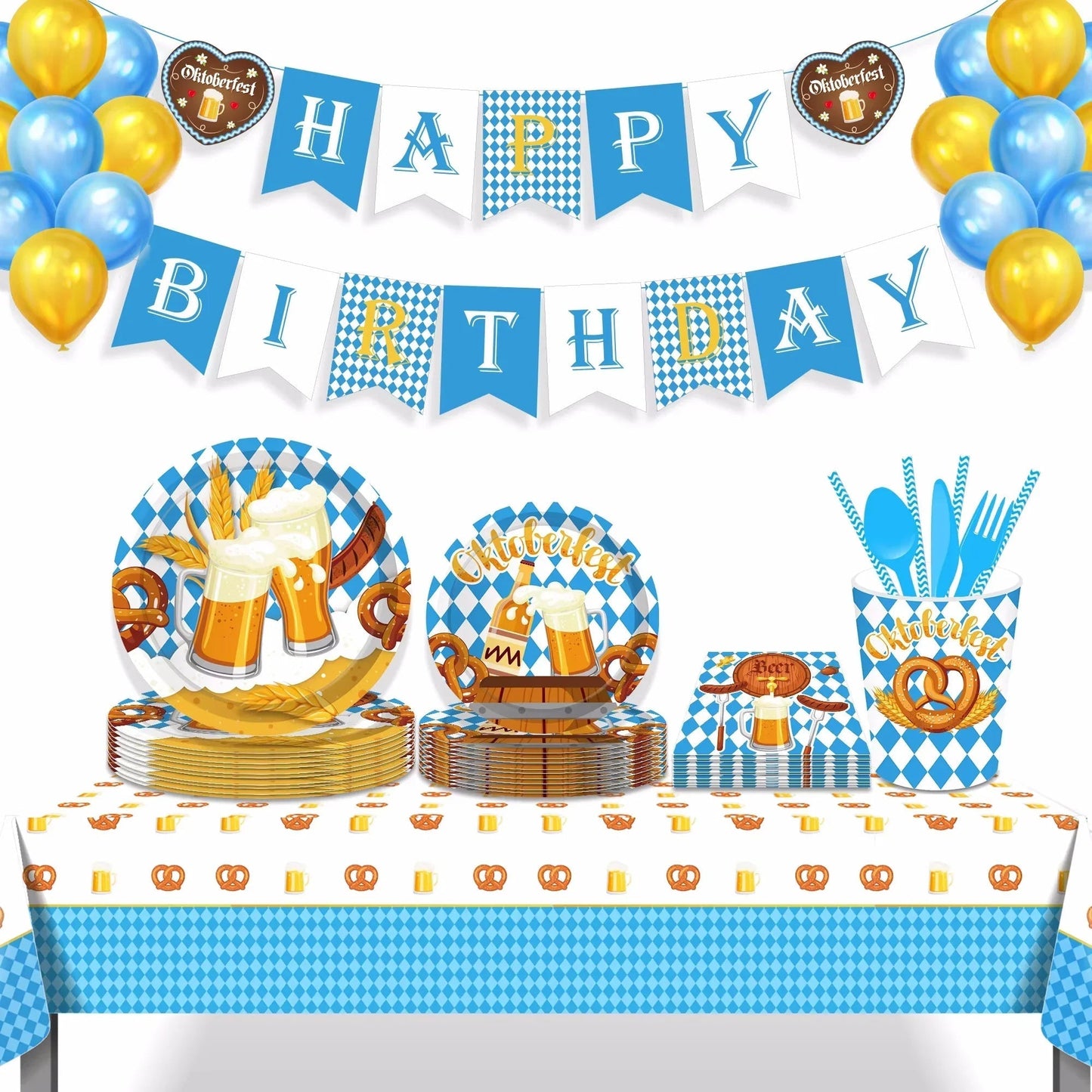 Oktoberfest Wegwerp-Partyservies Set 76-delig blauw-wit