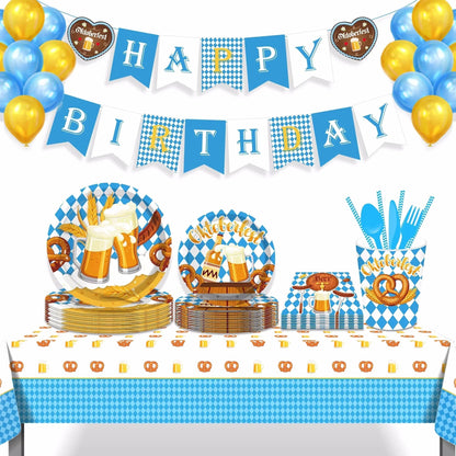 Oktoberfest Wegwerp-Partyservies Set 76-delig blauw-wit