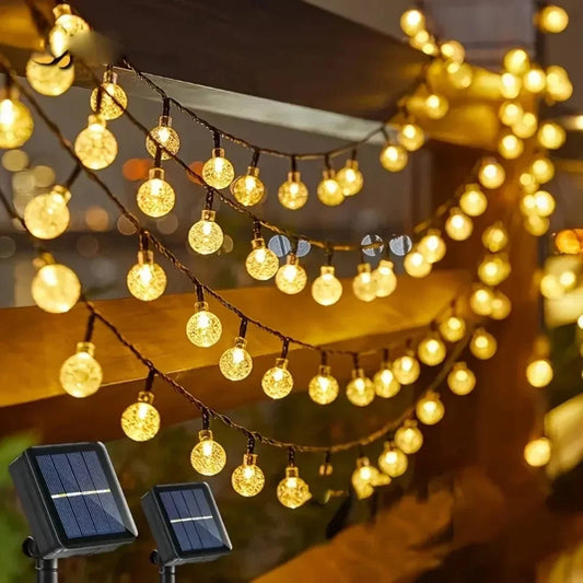 Zonne-energie LED-lichtsnoer met kristallen bollen voor tuin en terras
