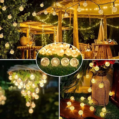 Zonne-energie LED-lichtsnoer met kristallen bollen voor tuin en terras