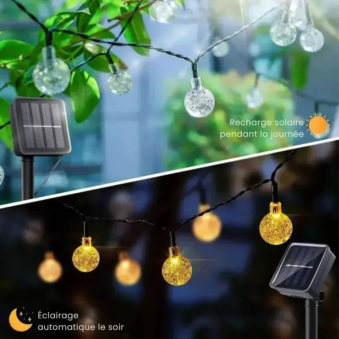 Zonne-energie LED-lichtsnoer met kristallen bollen voor tuin en terras