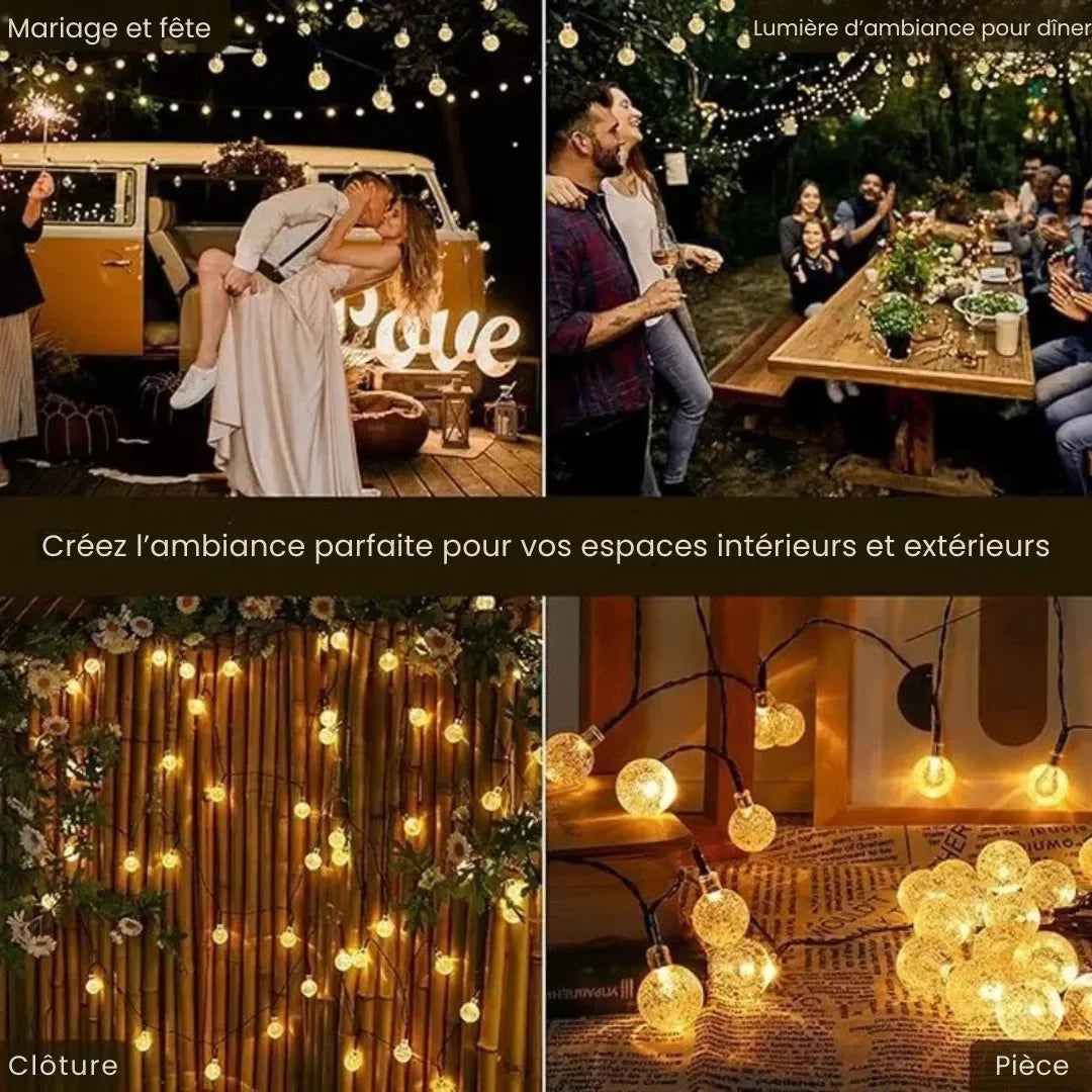 Zonne-energie LED-lichtsnoer met kristallen bollen voor tuin en terras