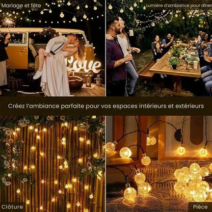 Zonne-energie LED-lichtsnoer met kristallen bollen voor tuin en terras