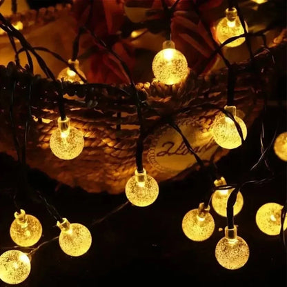 Zonne-energie LED-lichtsnoer met kristallen bollen voor tuin en terras
