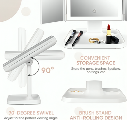 LumiGlora™ – Opklapbare LED-spiegel met 3 panelen voor een nauwkeurige en perfecte make-up [50% Korting]