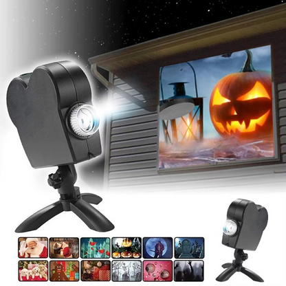 Halloween projector met 12 griezelvideos, statief en scherm