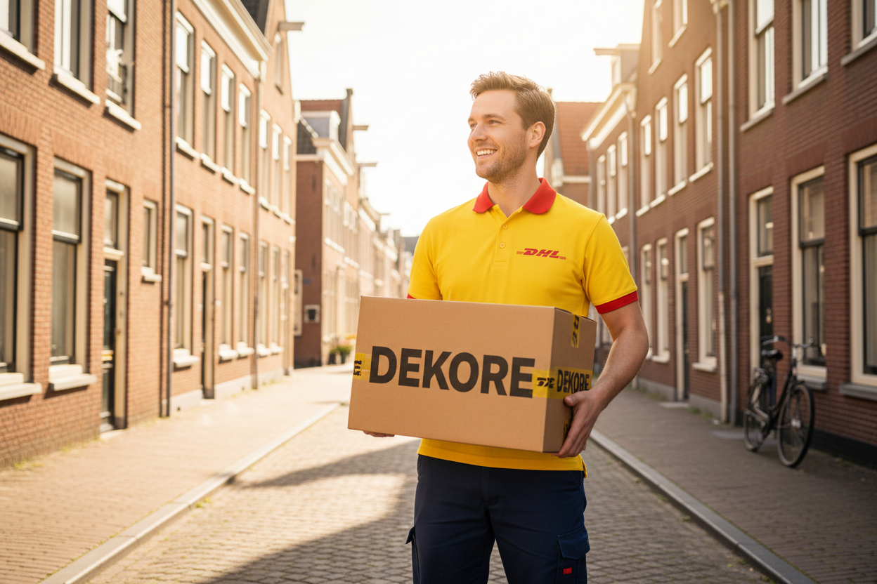 Make him turn a little so you also see a part of the sideview of the box. Make the man dutch