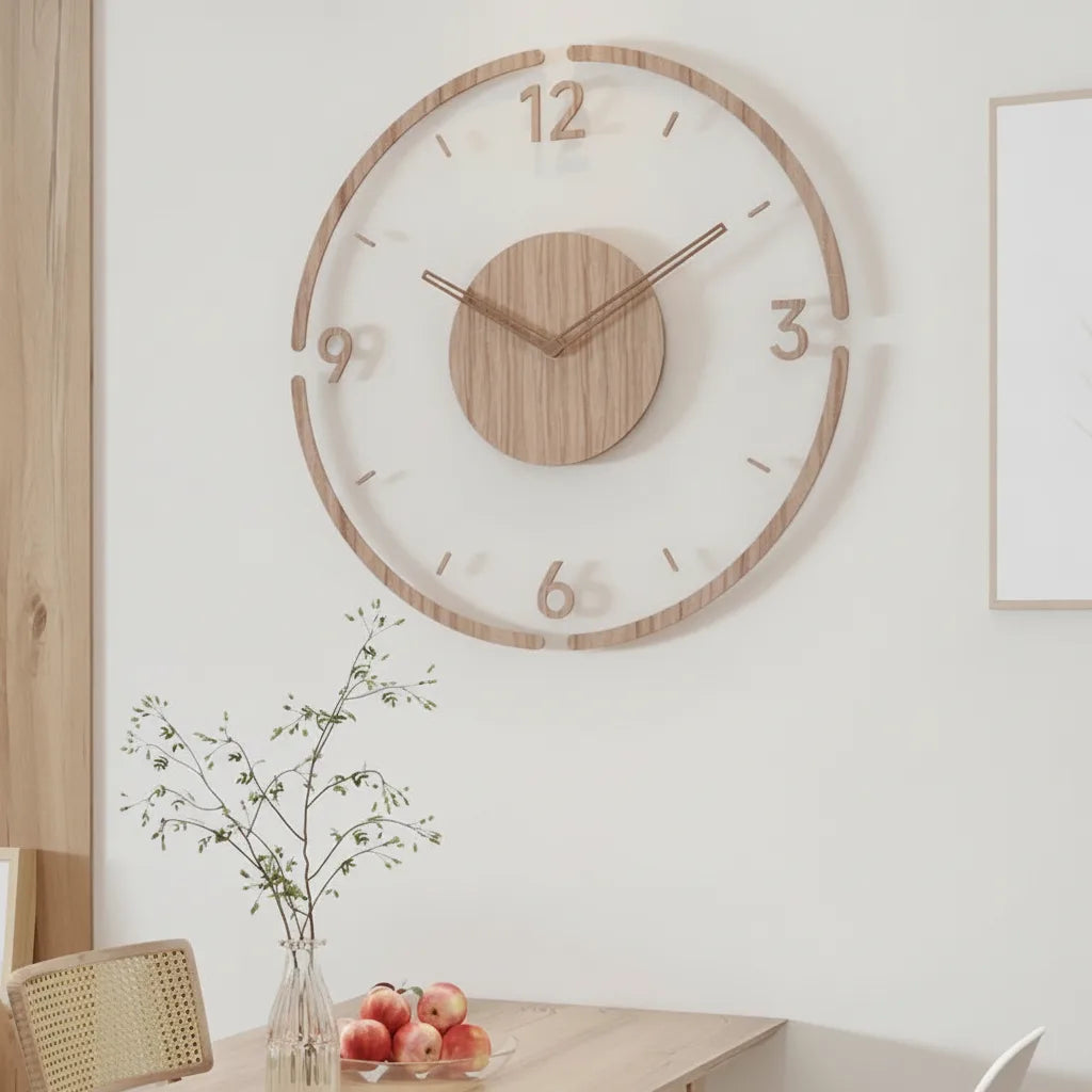 Geruisloze wandklok van hout en acryl – modern design Ø 35 cm
