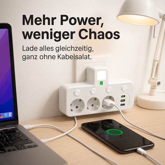 PowerGrid™ – Stekkerdoos met 3 stopcontacten, multitap met USB & schakelaar [50% Korting]
