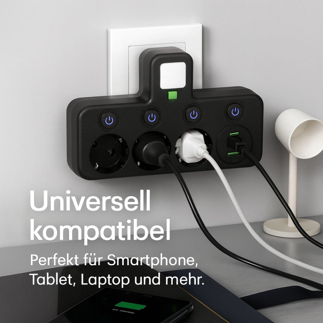 PowerGrid™ – Stekkerdoos 3 Stopcontacten met USB, Type-C & Schakelaar
