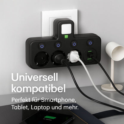 PowerGrid™ – Stekkerdoos 3 Stopcontacten met USB, Type-C & Schakelaar