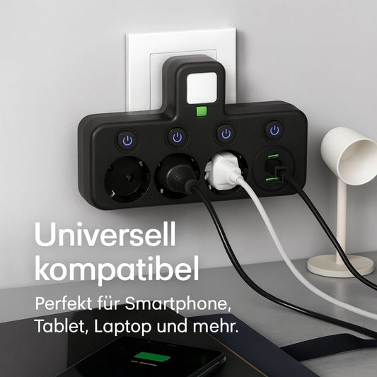 PowerGrid™ – Stekkerdoos met 3 stopcontacten, multitap met USB & schakelaar [50% Korting]