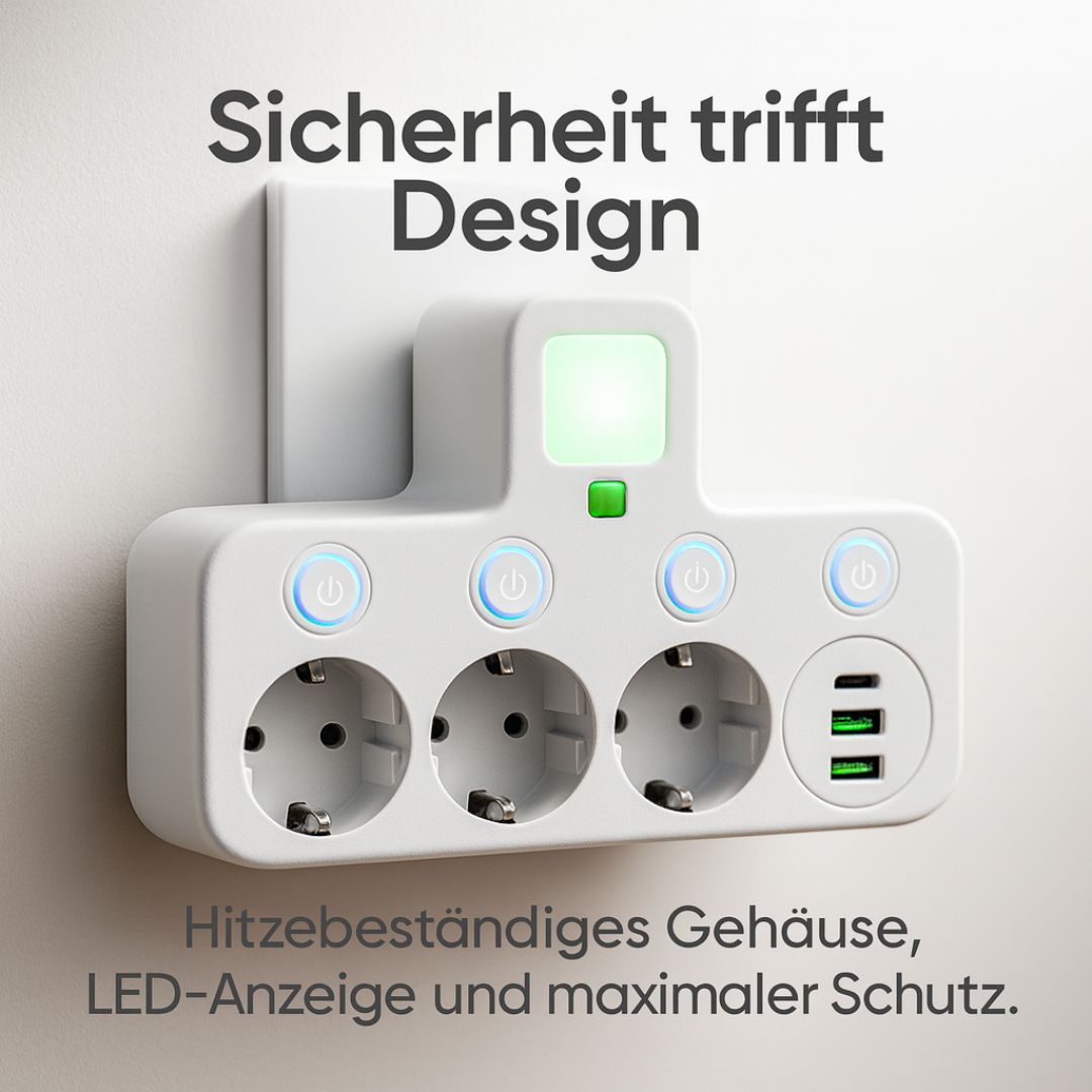 PowerGrid™ – Stekkerdoos 3 Stopcontacten met USB, Type-C & Schakelaar