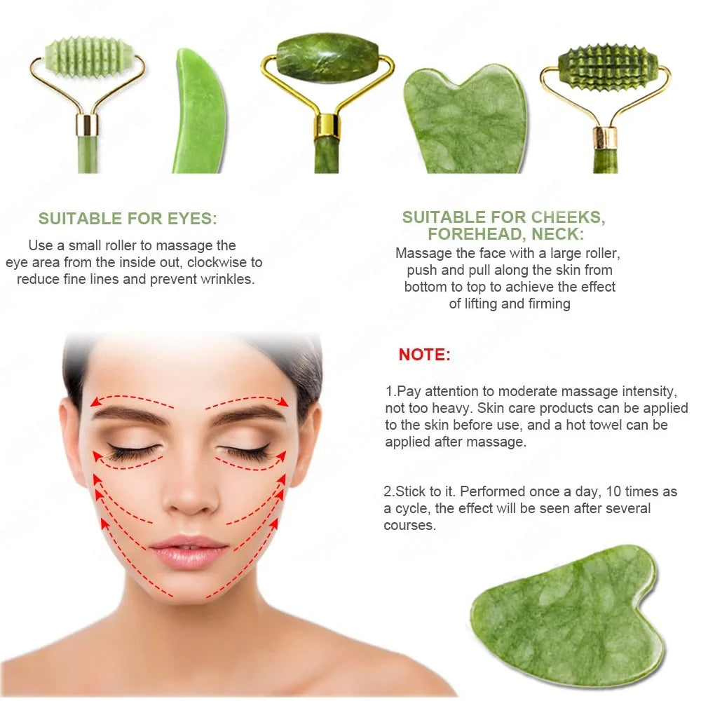 RollPro™ - Jade Gua Sha gezichtsroller set (4PCS) [50% Korting]