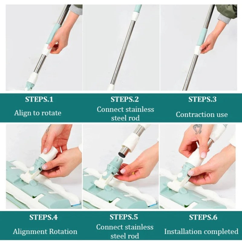 Mopmate™ – Vlakmop met roestvrijstalen steel en herbruikbare, wasbare doeken [50% Korting]