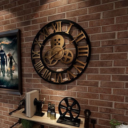 Retro industrie-wandklok met tandwieldesign van MDF-hout