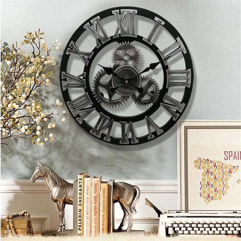 Retro industrie-wandklok met tandwieldesign van MDF-hout