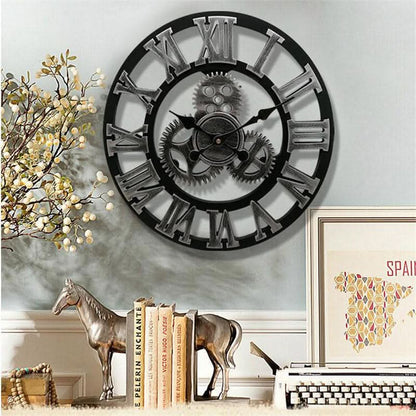 Retro industrie-wandklok met tandwieldesign van MDF-hout